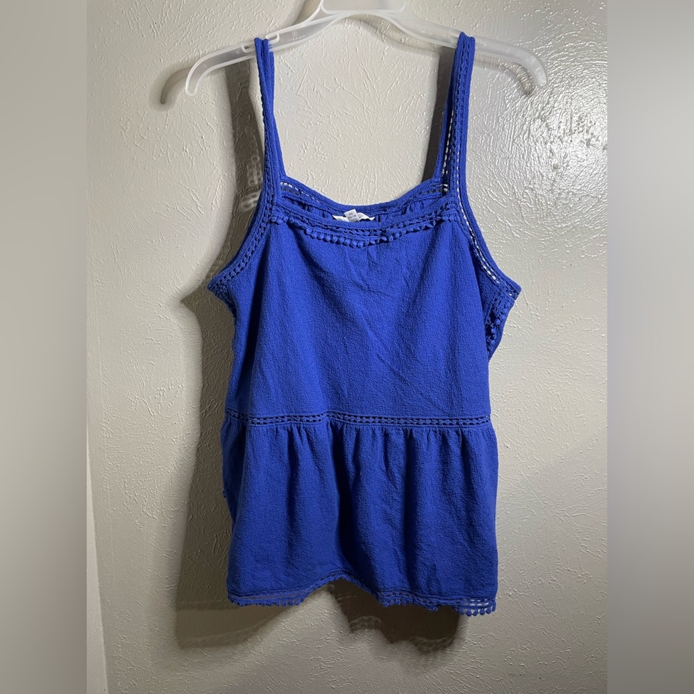 Blue Tank Top Blouse with sheer lace details